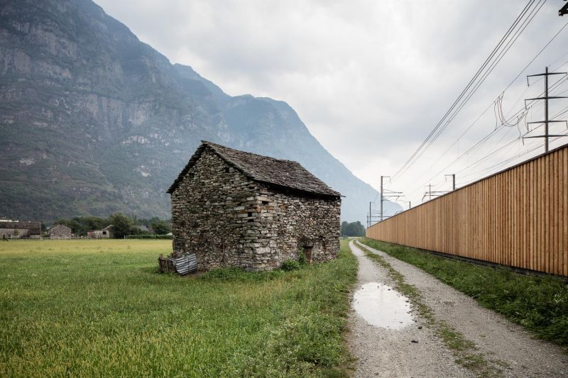 Noise protection wall, Gotthard-Ceneri Base tunnel, Biasca, Switzerland